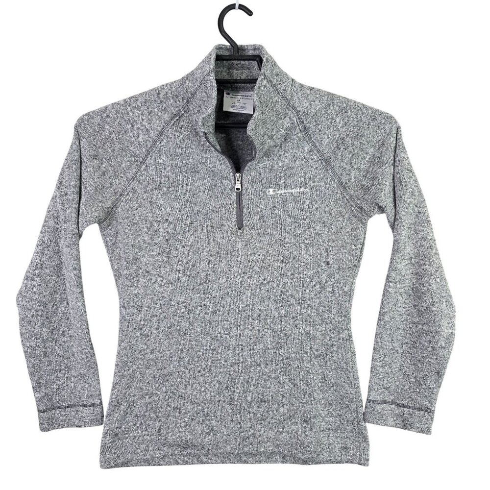 Womens Champion Heathered Gray 1/4 Zip Sweater Long Sleeve 100% Polyester M